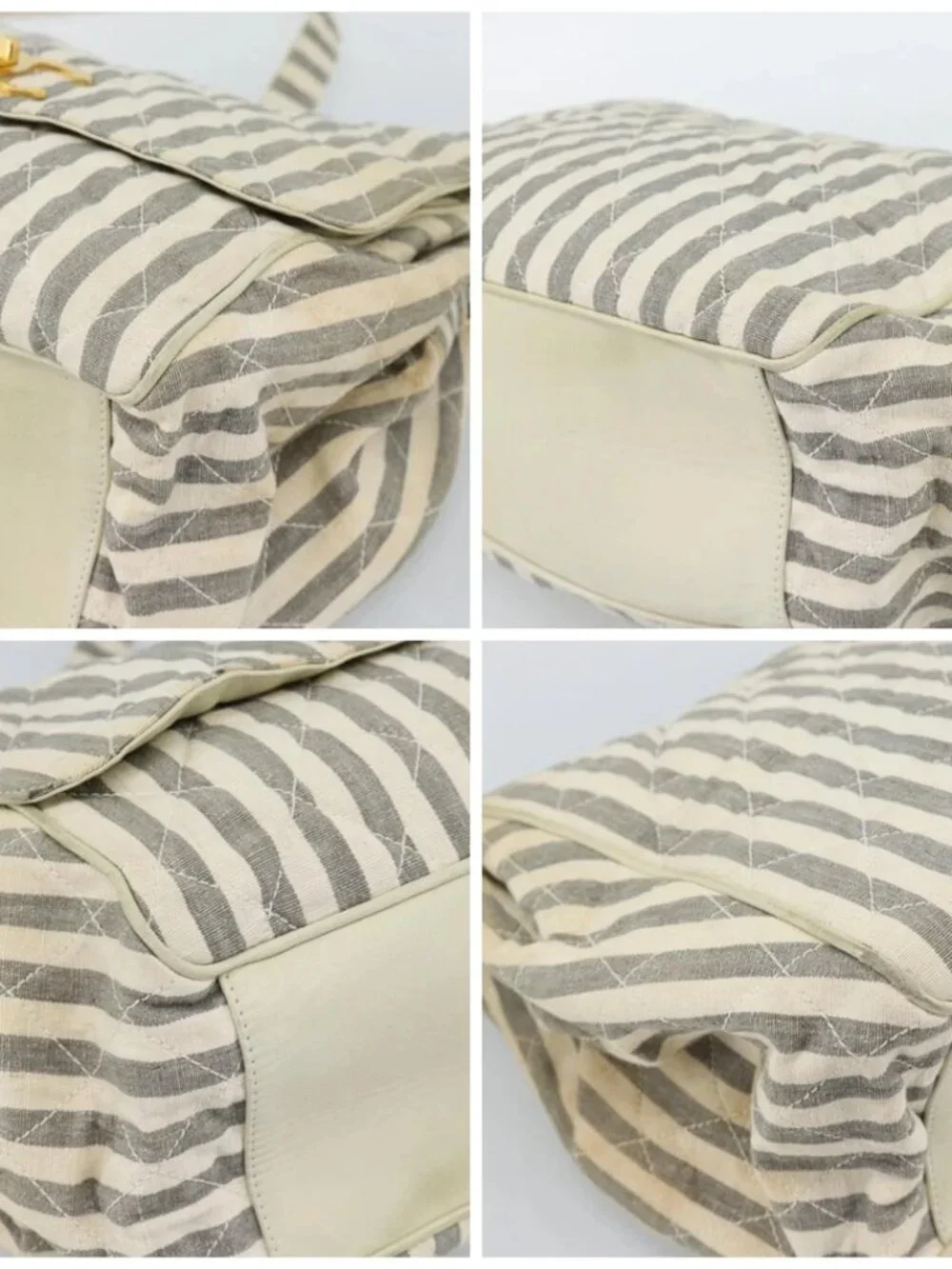 CHANEL Striped Matelasse Chain Shoulder Bag Canvas White Gray CC Auth bs3642 - Picture 16 of 16